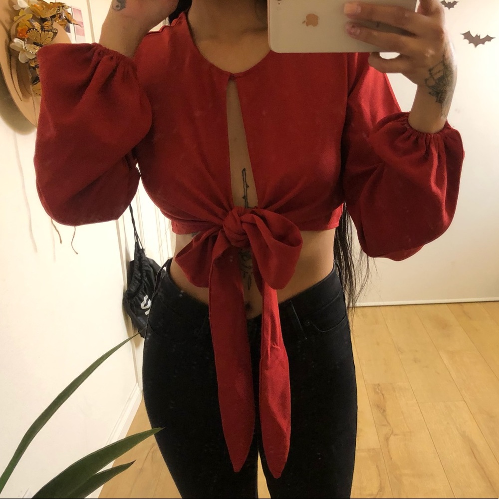 Red Tie-Front Blouse